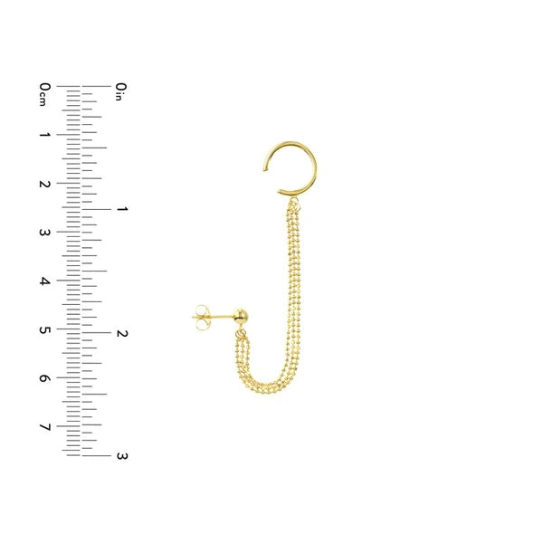 Triple D/C Bead Chain Drape Earrings with Ear Cuff