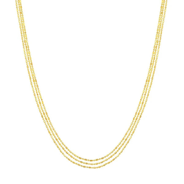 Triple Strand Bead & Rice Chain Adj. Necklace