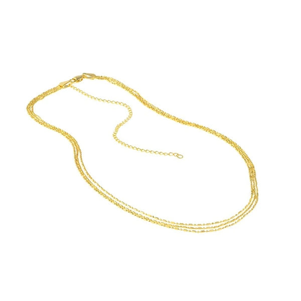 Triple Strand Bead & Rice Chain Adj. Necklace