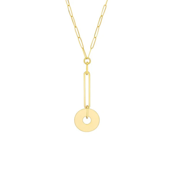 Paper Clip Chain Y-Necklace with Disc Drop
