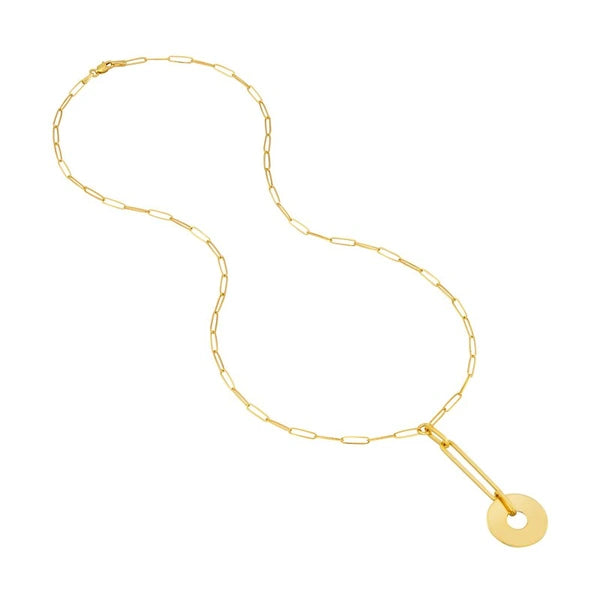 Paper Clip Chain Y-Necklace with Disc Drop