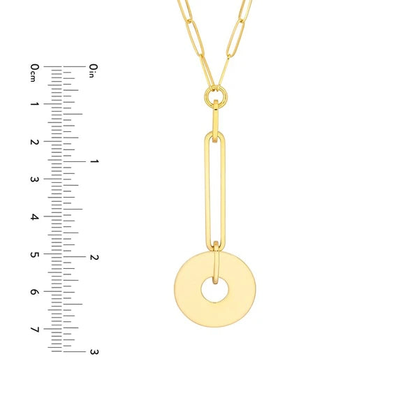 Paper Clip Chain Y-Necklace with Disc Drop