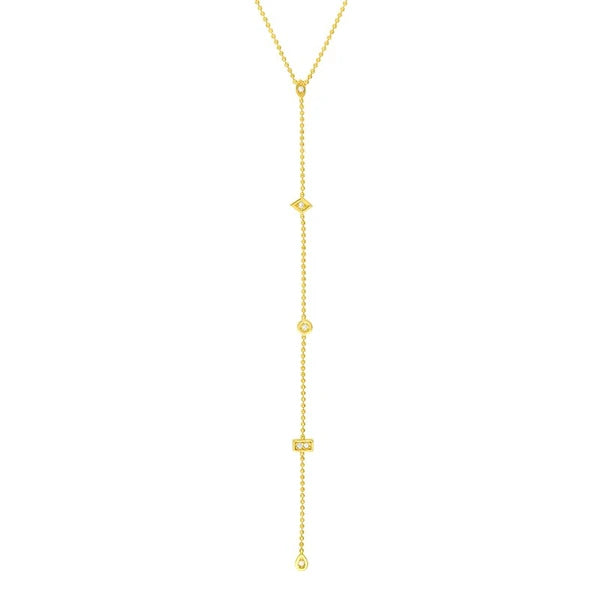 Diamond Y-Necklace with Geometric Elements