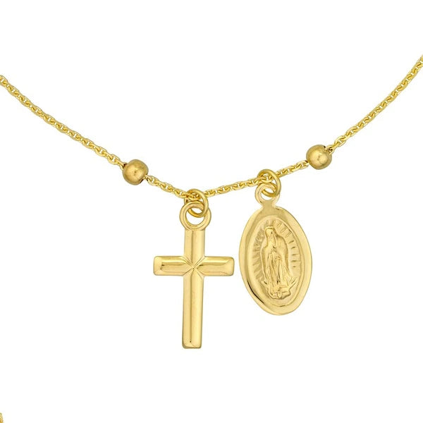 Adjustable Virgin Mary & Cross Beaded Bracelet