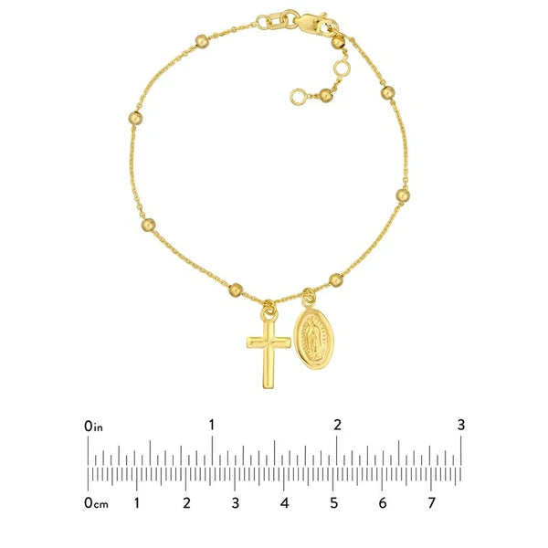 Adjustable Virgin Mary & Cross Beaded Bracelet