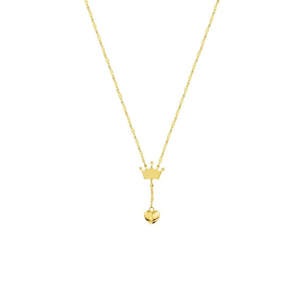 Puffed Crown & Heart Drop Baby Necklace