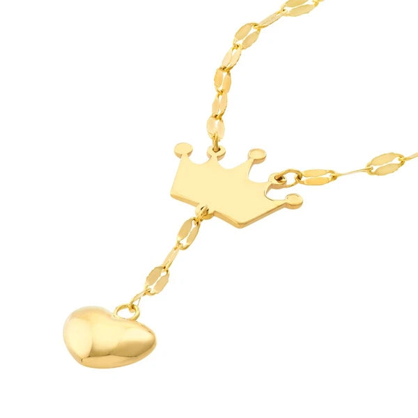 Puffed Crown & Heart Drop Baby Necklace