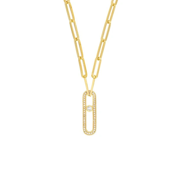 Diamond Pavé Link Paper Clip Necklace