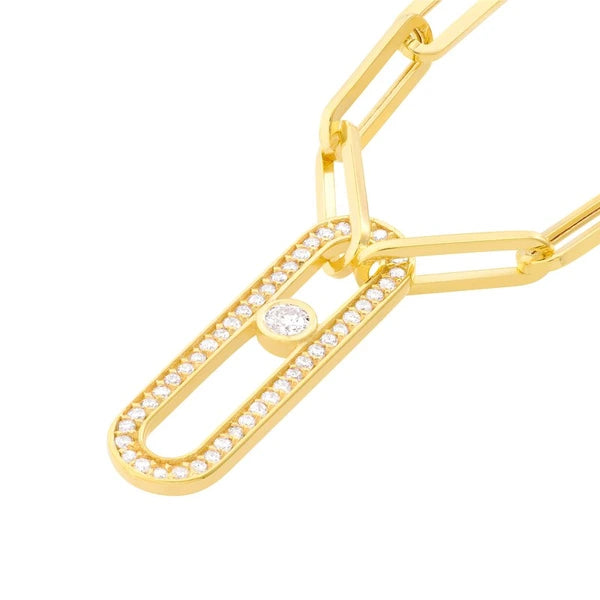 Diamond Pavé Link Paper Clip Necklace