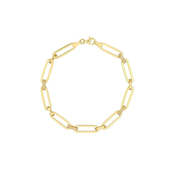 Pavé Diamond Accented Paper Clip Chain Bracelet