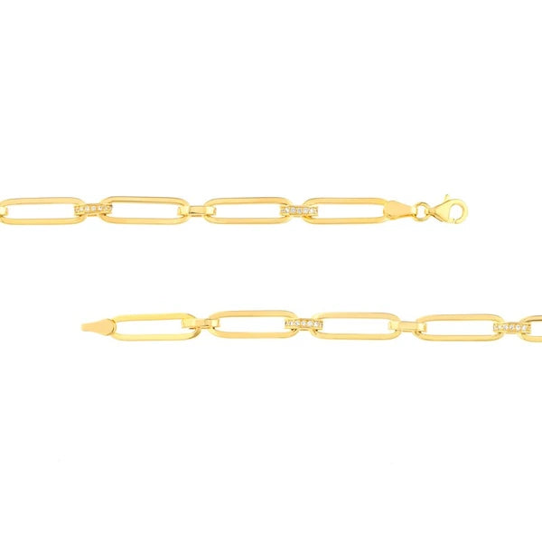 Pavé Diamond Accented Paper Clip Chain Bracelet