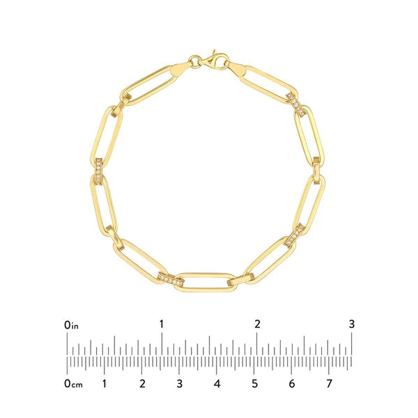 Pavé Diamond Accented Paper Clip Chain Bracelet