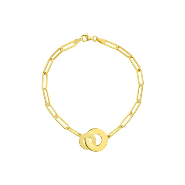 Interlocked Discs on Paper Clip Chain Bracelet