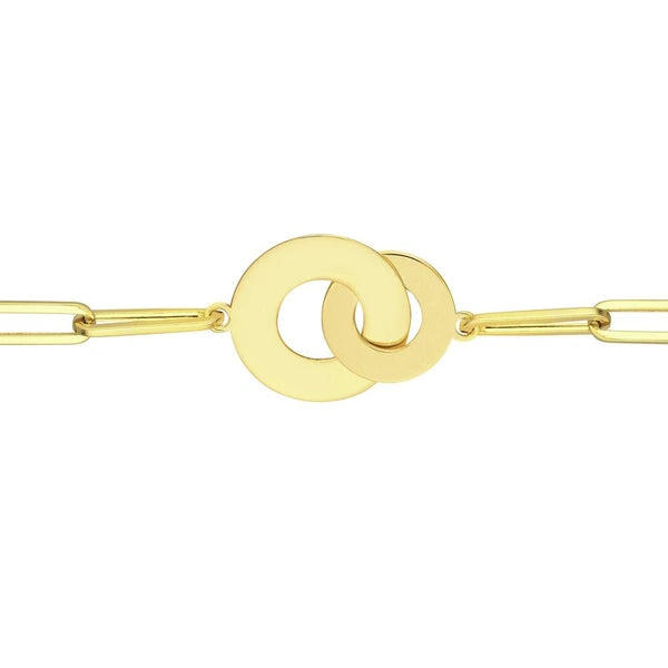 Interlocked Discs on Paper Clip Chain Bracelet