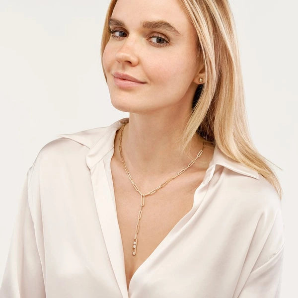 Diamond Trio Lariat Paper Clip Necklace
