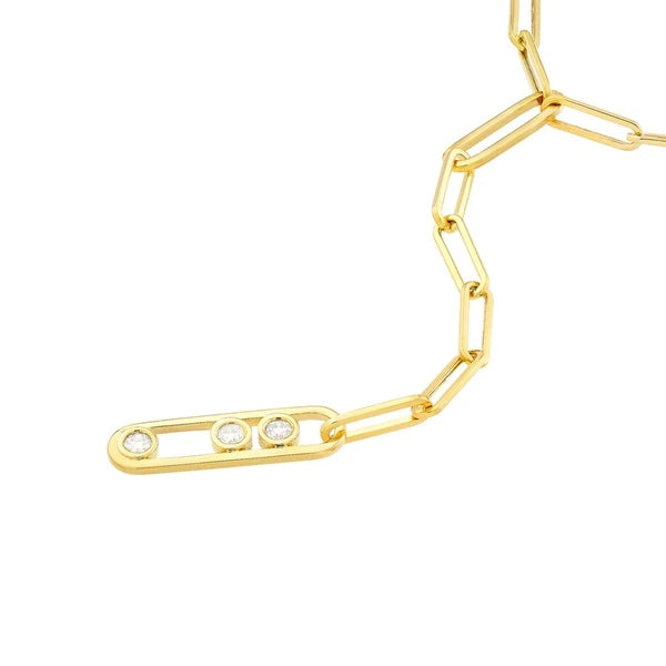 Diamond Trio Lariat Paper Clip Necklace