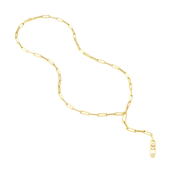 Diamond Trio Lariat Paper Clip Necklace