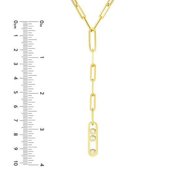 Diamond Trio Lariat Paper Clip Necklace