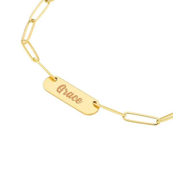 Paper Clip Necklace w/Rounded Engravable Bar