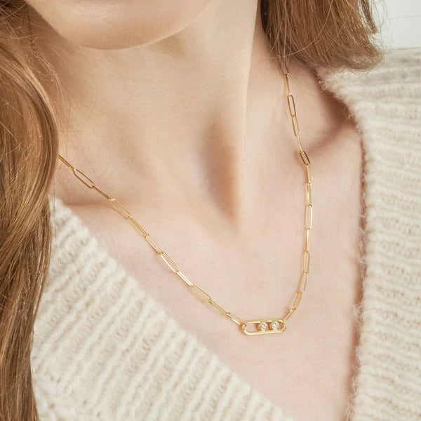 Twin Diamond Paper Clip Necklace