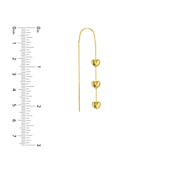 Triple-Puffed Heart Threader Earrings