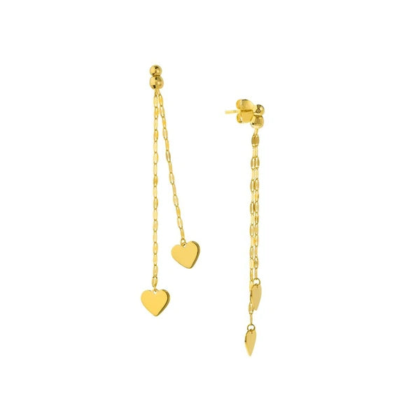 Polished Double Strand Dangle Heart Earrings