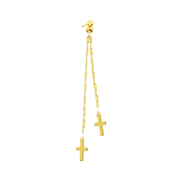 Polished Double Strand Dangle Cross Earrings