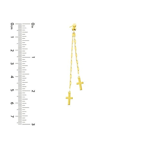 Polished Double Strand Dangle Cross Earrings