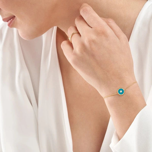 Blue EN/Amel Round Evil Eye Bolo Bracelet