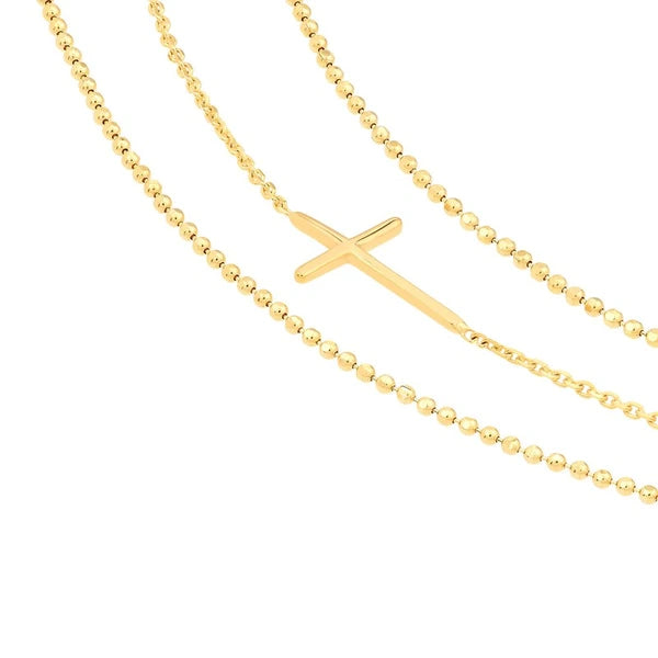 Triple Strand Cross Element Necklace