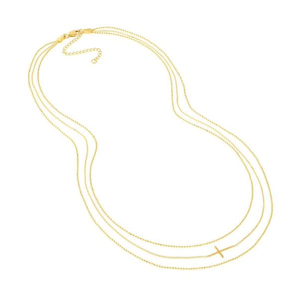 Triple Strand Cross Element Necklace