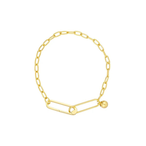 Push Lock Paper Clip Bracelet with Bead Charm