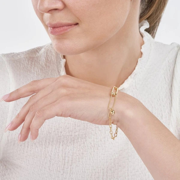 Push Lock Paper Clip Bracelet with Bead Charm