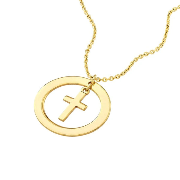 Cut Out Circle w/Dangle Cross Necklace
