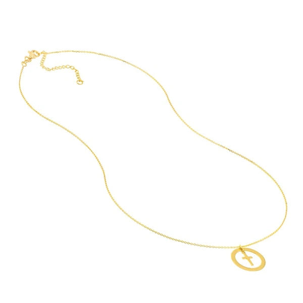 Cut Out Circle w/Dangle Cross Necklace