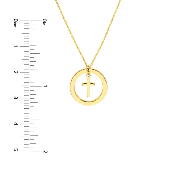 Cut Out Circle w/Dangle Cross Necklace
