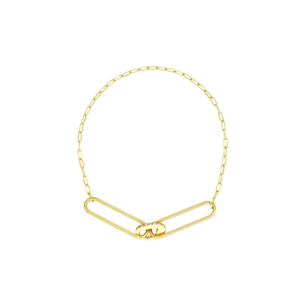 Mini Diamond Pushlock Paper Clip Chain Bracelet