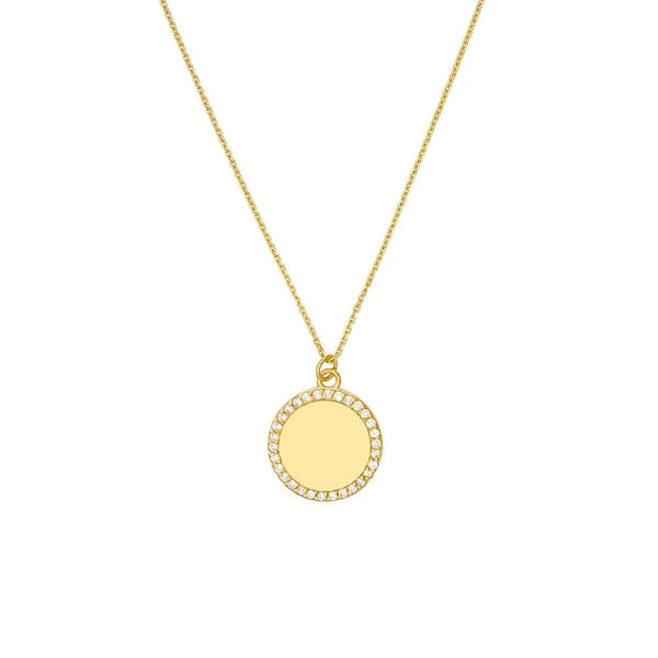 Diamond Framed Engravable Disk Necklace