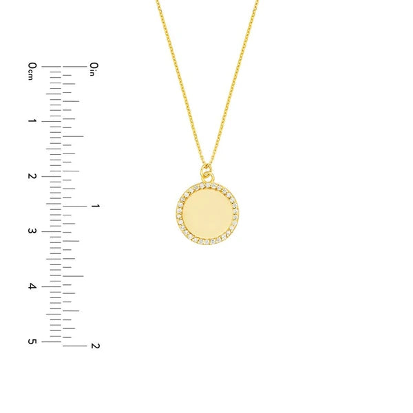 Diamond Framed Engravable Disk Necklace
