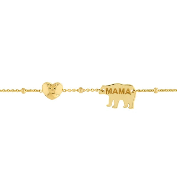 Mama Bear & Puffed Heart Bracelet