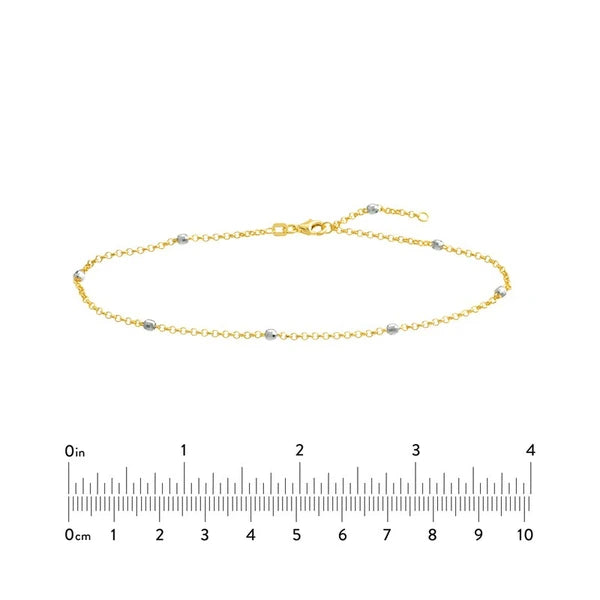 Two-Tone D/C Bead Station Rolo Chain Anklet