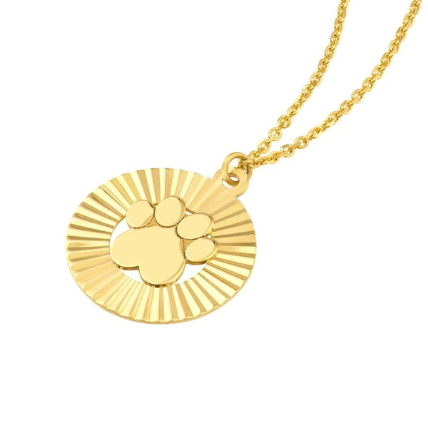 Fluted Paw Print Medallion Necklace