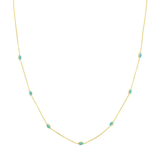Turquoise EN/Amel Evil Eye Station Necklace
