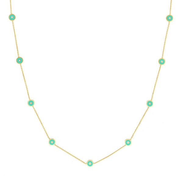 Lt. Turquoise EN/Amel Round Evil Eye Station Necklace
