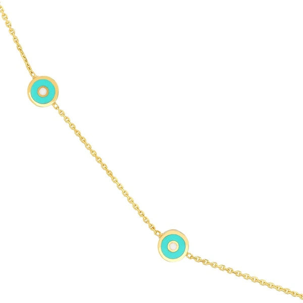 Lt. Turquoise EN/Amel Round Evil Eye Station Necklace