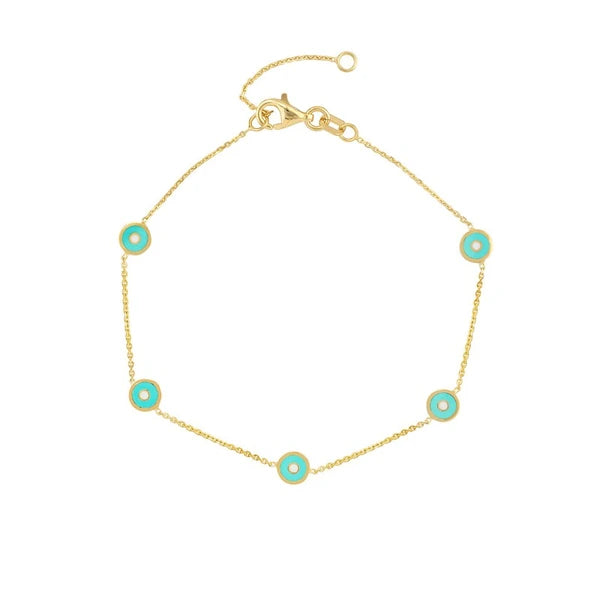 Turquoise EN/Amel Round Evil Eye Station Bracelet