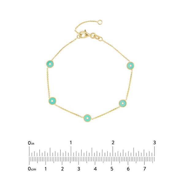 Turquoise EN/Amel Round Evil Eye Station Bracelet