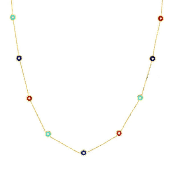 Mixed EN/Amel Round Evil Eye Station Necklace