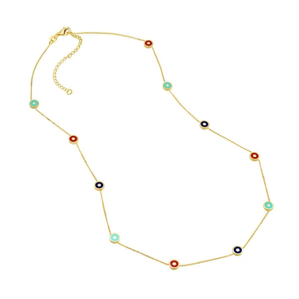 Mixed EN/Amel Round Evil Eye Station Necklace