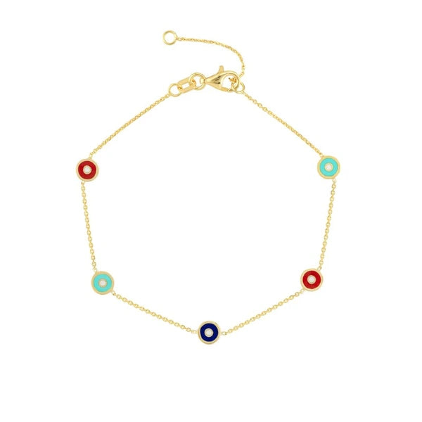Mixed EN/Amel Round Evil Eye Station Bracelet